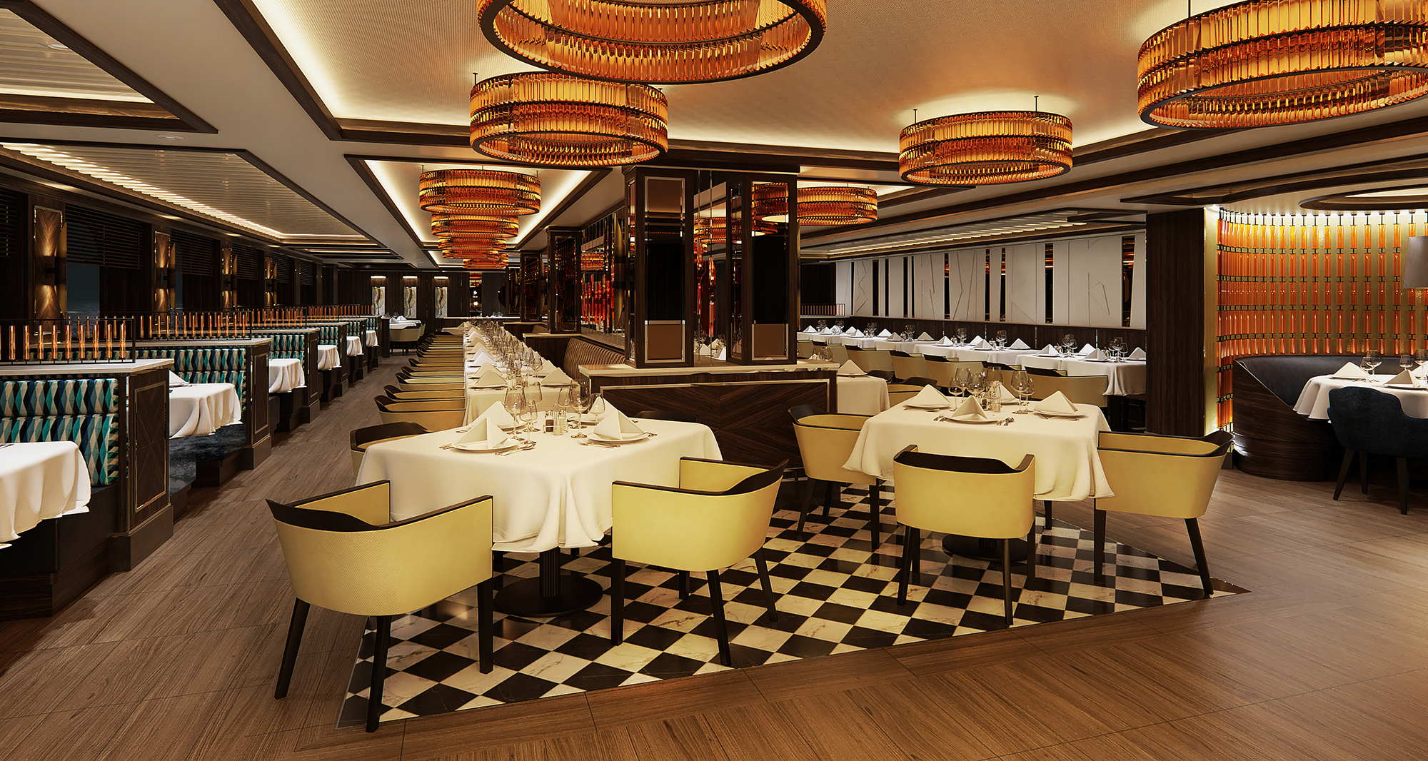 Crown Grill, med moderne, elegant design og åpent kjøkken i teaterstil