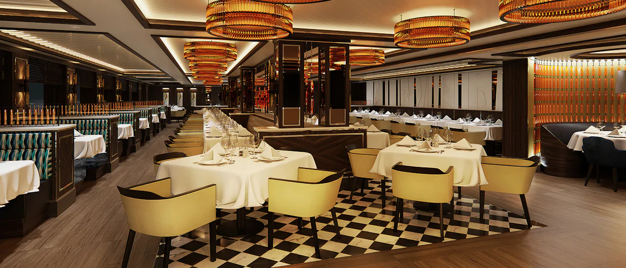 Crown Grill, med moderne, elegant design og åpent kjøkken i teaterstil