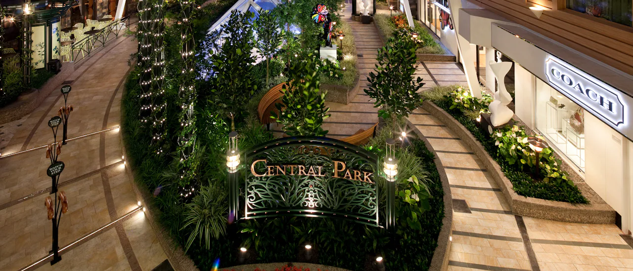 Central Park, det frodige nabolaget med ekte planter i hele området